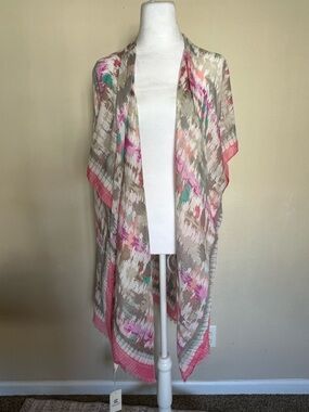 Comfy Luxe One Size Lightweight Kimono Wrap in Beige, Pink & Teal NWT